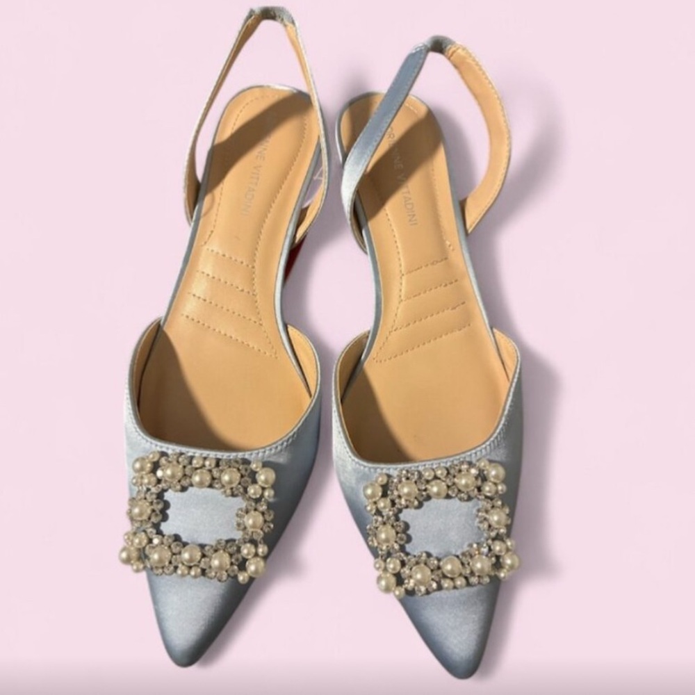 Adrienne Vittadini Blue Slingback Heels with Embellishments sz 9.5